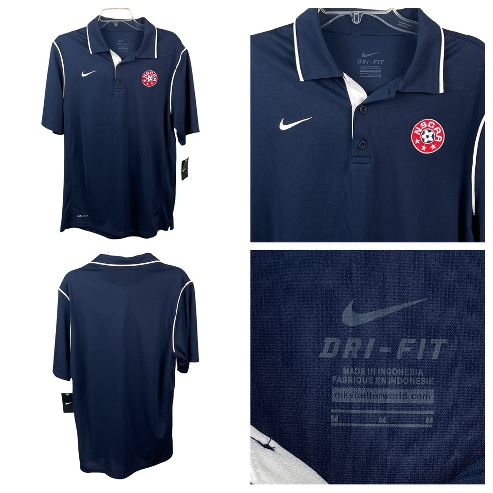 NWT Men’s Medium Nike Dri-Fit NSCAA Blue & White Polo 0280